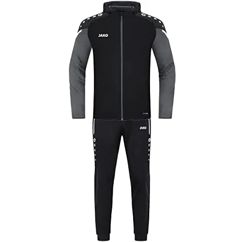 JAKO Herren Trainingsanzug mit Kapuze - Schwarz/Soft Yellow, XL - Trainingsanzug aus hochwertigem Matt-Polyester-Tricot, mit praktischen Reißverschlusstaschen und stylischem Kapuzendesign für optimalen Komfort beim Training.