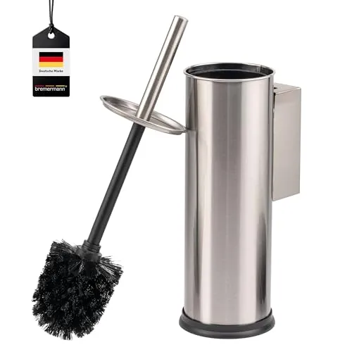 bremermann WC-Garnitur mit Wandhalterung aus Edelstahl - Praktische WC-Garnitur mit Wandhalterung für mehr Platz und Hygiene! Der elegante Edelstahlgriff und der abnehmbare Abtropfbehälter sorgen für eine moderne Optik und einfache Handhabung. Montieren Sie flexibel per Klebelösung oder Bohren.