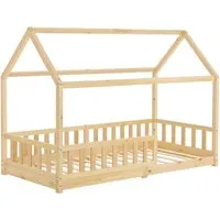 Juskys Kinderbett Marli, 90x200 cm - Hausoptik mit Dach und Rausfallschutz, ideal für Kinder von 3-10 Jahren, sorgt für sicheren Schlaf und kreatives Spielen.