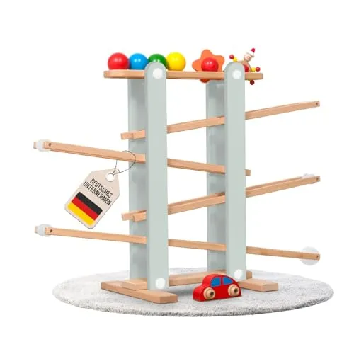 Stabile Kugelbahn L aus Holz Grün - Kugelbahn aus hochwertigem Buchenholz, fördert spielerisch die Feinmotorik und Kreativität von Kleinkindern mit buntem Zubehör und sicherem Design.