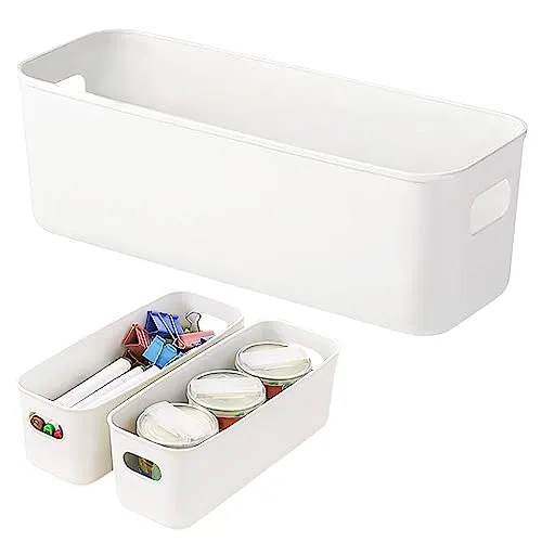 WSAMJIN 3 Stück Aufbewahrungsbox, Aufbewahrungskorb Kunststoff, Organizer mit Griffen Kitchen Schrank ​Storage Körbchen für Schubladen,Küche, Home,Bad, 28×9×11cm（Weiß