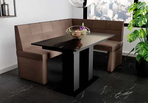 Eckbankgruppe BLAKE XL mit Esstisch DANTE - Klassische Eckbankgruppe mit Esstisch in Schwarz, ideal für Wohn- und Esszimmer. Bequeme Sitzhöhe von 51 cm und stilvolles Design in Braun für gemütliche Stunden.