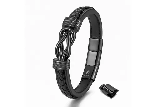 UNIQAL.de Lederarmband ETERNAL – stilvolles Infinity Armband aus Leder & Edelstahl (ideales Geschenk für Vater, Sohn oder Partner, Magnetverschluss mit Verlängerungsglied), Deutsche Handwerkskunst. Hochwertiges Design. Made by Uniqal.