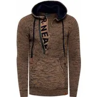 Rusty Neal 1/2 Zip Grobstrick Slim Fit Kapuzen-Pullover - Stylischer Herren Strick-Pullover in Slim Fit, gefertigt aus hochwertiger Baumwollmischung. Ideal für kalte Tage, bietet er Komfort und ein modernes Design für jeden Anlass.