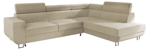 Mirjan24 Ecksofa Fonti mit Schlaffunktion - Ecksofa mit Schlaffunktion und Bettkasten, ideal für Wohnzimmer. Schlaffläche von 198x125 cm und verstellbare Kopfstützen bieten hohen Komfort.