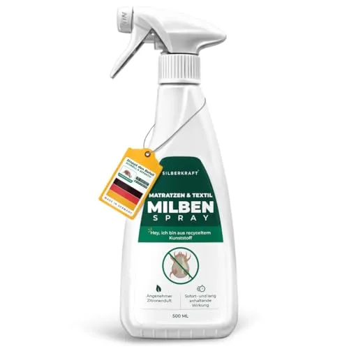 Silberkraft Milbenspray Matratzen und Polster 500ml, naturinspirierter Milbenschutz mit Geraniol, hilfreiches Anti-Milben-Mittel, gegen Hausstaubmilben, Milbenbezug Alternative