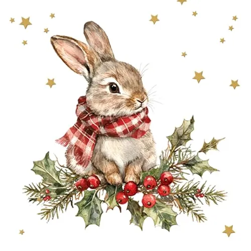 ti-flair 20 Servietten Hase mit Winterschal als Tischdeko. Papierservietten mit Motiv. Auch für Decoupage und Serviettentechnik 33x33cm