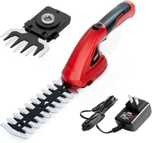 MZK 7,2V 2 in 1 Akku-Heckenschere, Grasschere und Strauchschere, Leichte Gartenschere mit 2 austauschbaren Messern (inkl. Li-Ion Akku und Ladegerät)