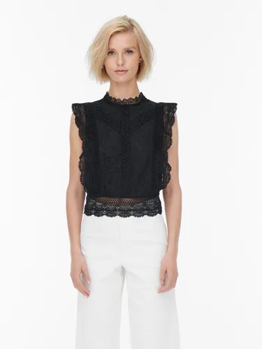 ONLY Damen Onlkaro S/L Lace Top - Elegantes Schwarz, Größe XL - Tanktops & Träger-Tops für Damen, mit feiner Spitzenverzierung für einen femininen Look und perfekte Kombination für jede Gelegenheit.