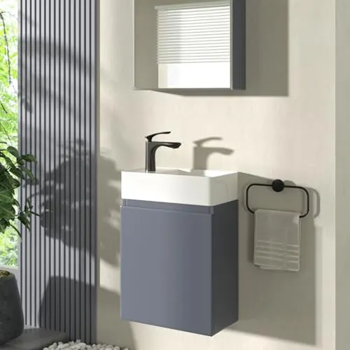 CASAMO Gäste WC Waschbecken mit Unterschrank Premium Waschtisch Set Badmöbel (für Linke Hand, Anthrazit)