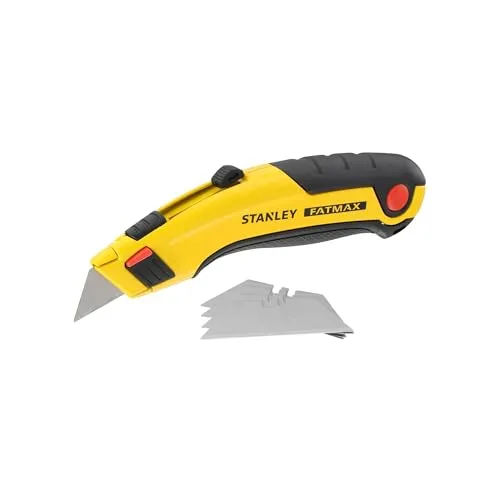 Stanley Fatmax Cuttermesser mit einziehbarer Klinge - Robustes Cuttermesser mit einziehbarer Klinge, ideal für präzises Schneiden. Ergonomisches Design und platzsparende Aufbewahrung von bis zu 5 Ersatzklingen im Griff.