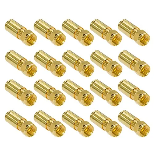 HB Digital 20 Stück Profi Kompressionsstecker vergoldet F-Stecker für SAT Kabel, Koaxialkabel mit Durchmesser Ø 6.8 – 7.2 mm