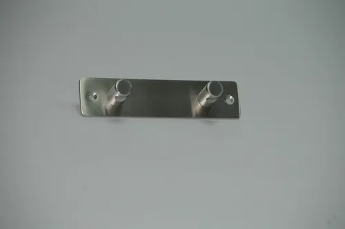 Hochwertige Garderobenleiste mit 2 Haken, Edelstahl gebuerstet (3303)