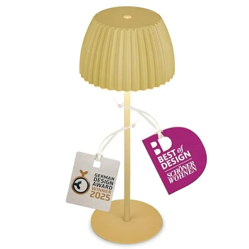 BRILONER Riffle LED Tischlampe kabellos IP44 - Tischlampe für draußen mit Touchdimmer und 24 Stunden Akkulaufzeit. Ideal für Innen- und Außenbereiche, ausgezeichnet mit dem German Design Award 2025.