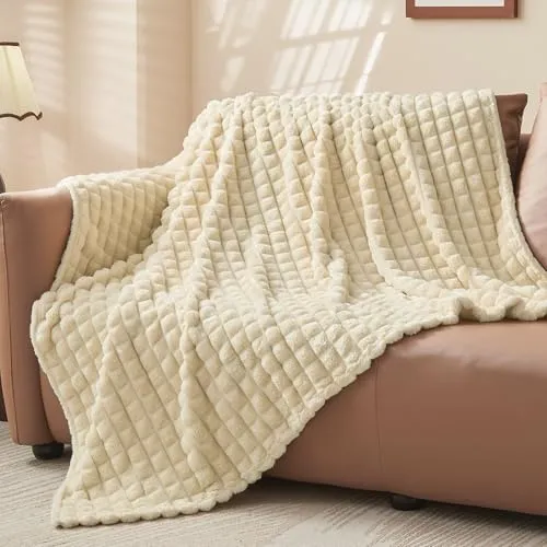 BEDELITE Kuscheldecke Flauschig Decke Klein - weiche Flanell Decken Beige 125x150 für Sofa, Deko Kariert Fleecedecke als Sofaüberwurf für Wohnzimmer, Throw Blanket Wide Use