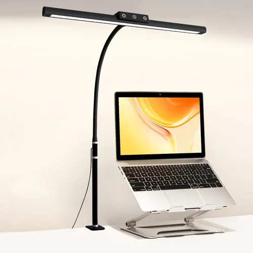 LED Schreibtischlampe Klemmbar & Dimmbar – Flexibel für Büro & Lernen - Hochwertige LED-Tischlampe mit 5 Farbtemperaturen und 10 Helligkeitsstufen. Ideal für Augenschutz und individuelles Licht. Perfekt für das Arbeiten von zu Hause.