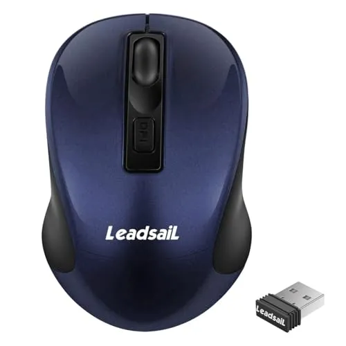 LeadsaiL Kabellose Maus, 1600DPI, 2,4 GHz mit USB-Empfänger, 4 Tasten, Leises Klicken und Scrollen, 15-Monate Akkulaufzeit, Kompatibilität mit Mehreren Geräten - Blau