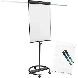 Legamaster Flipchart 7-153610 SKETCH PRO, höhenverstellbar mit Rollen - Tafel-Flipchart, mobil und höhenverstellbar von 175 bis 205 cm, mit 2 ausklappbaren Seitenarmen für mehr Präsentationsfläche. Inkl. 2 Edding Flipchartmarkern und Papierblock.