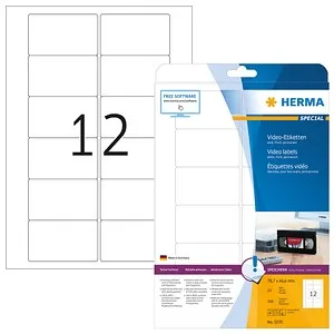 HERMA Video-Etiketten 5070 weiß 78,7 x 46,6 mm, 25 Blatt