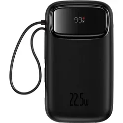 Baseus Qpow 2 Powerbank 10.000 mAh 22.5W - Powerbank mit 10.000 mAh, integriertem USB-C- und Lightning-Kabel, Schnellladung bis 22,5 W, ideal für das gleichzeitige Laden von bis zu 4 Geräten.