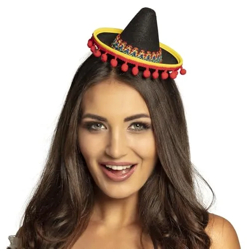 Boland 54423 - Haarreif Sombrero, Kopfschmuck, Hut, Minihut mit Pompons, Mexiko, Kostüm, Verkleidung, Mottoparty, Karneval