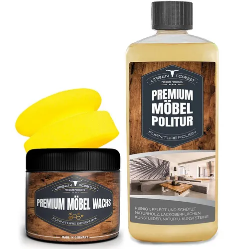 URBAN FOREST SET Möbelpolitur 500ml + Möbelwachs 250ml + Schwamm Holzreiniger (3-St)