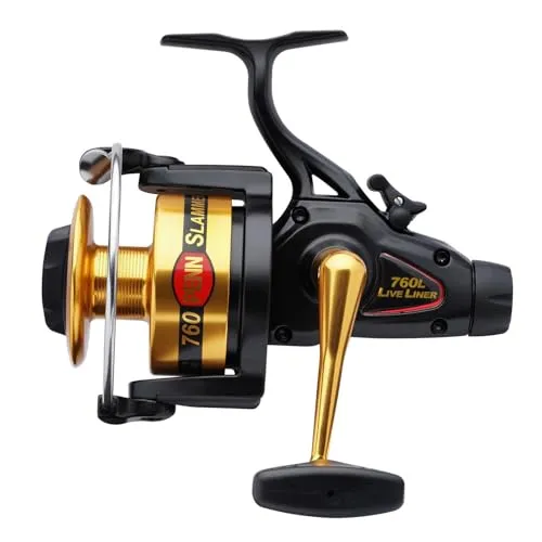 Penn Slammer Classic 460 Live Liner - Freilaufrolle - Angelrollen für Süßwasserangeln, hochwertige Aluminiumspule in Gold, ideal für anspruchsvolle Angler mit 5+1 Kugellagern und 295m Schnurkapazität.