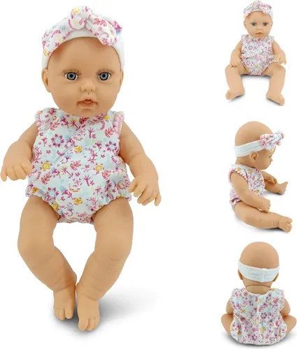 Moni Kinderpuppe Bear und Baby 30 cm - Kuscheltier mit Schnuller - Babypuppe mit beweglichem Körper, fördert soziale Kompetenzen und Feinmotorik. Ideal für Kinder ab 18 Monaten, inklusive Kuscheltier und Schnuller im Geschenkkarton.