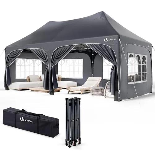 VOUNOT® 3x6m Pavillon Wasserdicht mit 6 Seitenwänden, Faltpavillon Stabil, Partyzelt Winterfest, UV-Schutz 50+, Gartenzelt Faltbar mit 6 Sandsäcken und Tragetasche, Grau