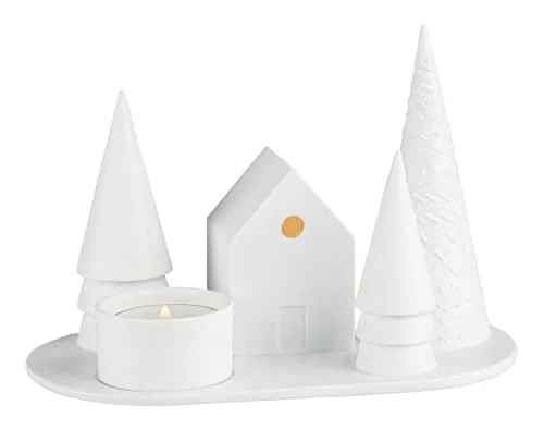 räder Wintermärchen Kerzenhalter Waldhütte weiß - Kerzenständer | Handgefertigter Kerzenhalter mit Aussparung für Teelicht, sorgt für ein zauberhaftes Lichtspiel und ist auch ohne Kerze ein stilvolles Deko-Element für die Winterzeit.