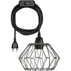 ledscom.de Käfig-Leuchte faltbar, LEKA mit Textilkabel, schwarz, Stecker, Schalter und E27 Fassung, 3 m