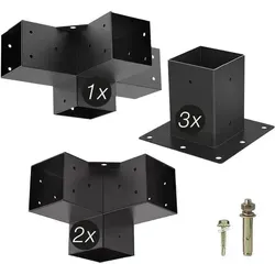 SOTECH Anbau SET 6-tlg - Eck- und Mittelverbinder für stabile Konstruktionen - Stütze: 6-teiliges Anbau SET mit robusten Eck- und Mittelverbindern. Ideal für Pergolen und Carports, bietet höchste Stabilität und optimalen Korrosionsschutz durch Verzinkung und Pulverbeschichtung.