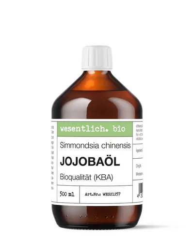 wesentlich. Körperöl Jojobaöl bio 500ml - Hochwertiges BIO Jojobaöl, kaltgepresst, für vielseitige Anwendungen in der Hautpflege. Ideal für empfindliche Haut und sorgt für ein samtig-weiches Hautgefühl ohne fettige Rückstände.