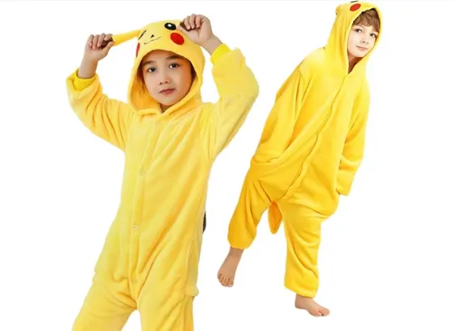 Karnevalskostüm Pyjama Einteiler Kostüm für Kinder Pikachu Gr. 120 - 4-5 Jahre