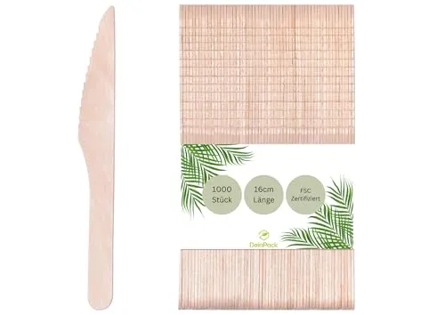 DeinPack 100 Holzmesser Birke 16cm | biologisch abbaubar | Nachhaltiges Besteck | Einwegbesteck | Holzbesteck
