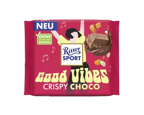 Ritter SPORT Schokolade, Ritter Sport Good Vibes Crispy Choco cremige Füllung Packung 100g
