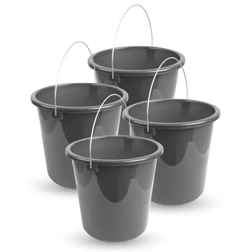 Eimer (4 Stück) Haushaltseimer, 10 Liter, in vers. Farben, Putzeimer aus Stabilem Kunststoff, lebensmittelecht, BPA-frei, Made in EU (Anthrazit)