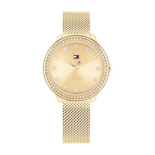 Tommy Hilfiger Quarzuhr DEMI 1782699 - Elegante Damenuhr mit Glaskristallen und goldfarbenem Edelstahlarmband, ideal für festliche Anlässe und einen femininen Look.