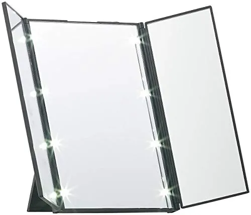 Sichler Beauty Kosmetikspiegel: Klappbarer Schminkspiegel mit 8 LEDs und Ständer, batteriebetrieben (Spiegel, LED Spiegel, Geschenk Damen)