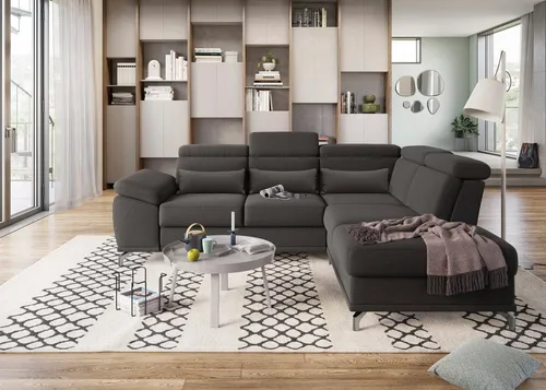 sit&more Ecksofa Cabrio L-Form, B: 274 cm, mit Sitztiefen-, Arm- & Kopfteilverstellung, 3 Nierenkissen, Federkern, optional Bettfunktion und Stauraum