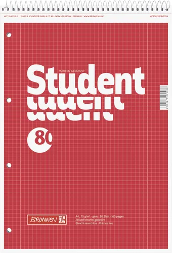 Brunnen Collegeblock Din A4 Kopfspirale 80 Blatt 70g/m² kariert Linkshänder