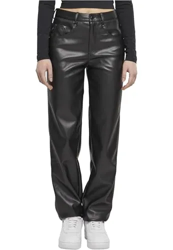 Urban Classics Damen Hose - Ladies Straight Leg Synthetic Leather Pants - Damen-Hosen aus hochwertigem Kunstleder mit lockerem Schnitt, ideal für vielseitige Outfits und besonderen Anlass, robust und pflegeleicht.