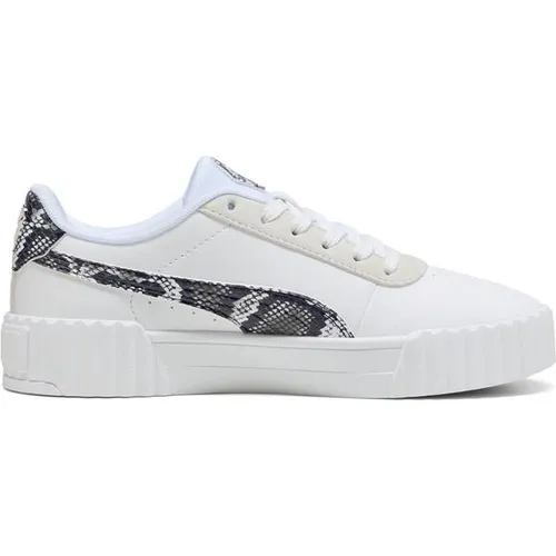 PUMA Damen Carina 3.0 Snake CHIC Sneaker - Eleganter Komfort in White-Vapor Gray - Damen-Sneaker mit trendigem Schlangenmuster, perfekter Stil für jeden Anlass und herausragender Tragekomfort.
