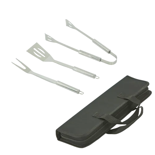 HOOZ 3x Grillbesteck Set Edelstahl, Grill Zubehör Barbecue mit Tasche