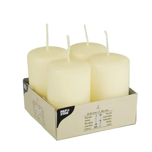 PAPSTAR 1 Karton = 6x4 Stumpenkerzen Ø 50 mm · 80 mm Elfenbein 15361