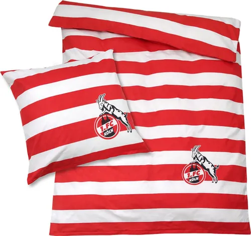 1. FC Köln Bettwäsche 2-teilig mit Reißverschluss - Bettwäsche-Set für Fans, bestehend aus 135x200 cm Bettbezug und 80x80 cm Kissenbezug aus 100% Baumwolle, mit praktischem Reißverschluss und in den Vereinsfarben rot und weiß.