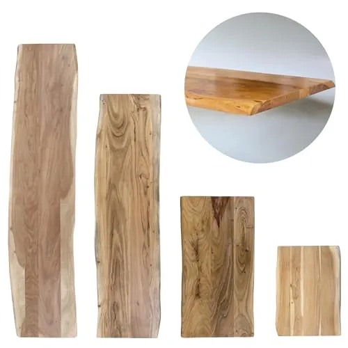 trelevo Holzplatte 60x40 cm, Akazienholz massiv 26mm, Tischplatte naturfarben, Baumkantenplatte für Sitzbank, Waschtisch und Beistelltisch
