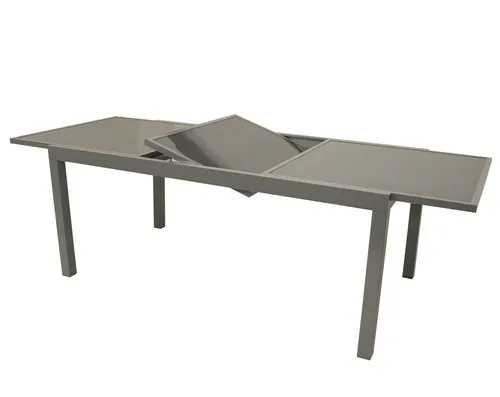 DEGAMO Ausziehtisch PISA 140/200x90cm - Gartentisch PISA mit modernem Design, aus pulverbeschichtetem Aluminium in silbergrau und eleganter grauer Glasplatte. Ideal für jedes Gartenambiente und bietet viel Platz für gesellige Runden.