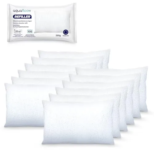 Aquafloow Luftentfeuchter Nachfüllbeutel, Granulat im 280g Nachfüll-Beute, Raum-Entfeuchter, Nachfüll-Packs | Verhindert Schimmel, Schützt Wände Unangenehme Gerüche – 12er Pack