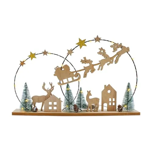 Spetebo LED Deko Aufsteller Holz mit Weihnachts Motiv